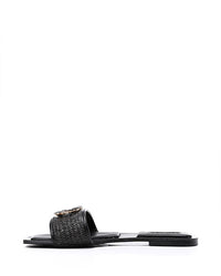 FAN-DJTF-019 Stined Buckle Slip On Straw Slippers