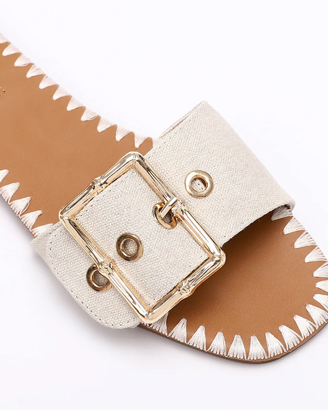 FAN-DJTF-021 Adjustable Buckle Linen Statement Slippers