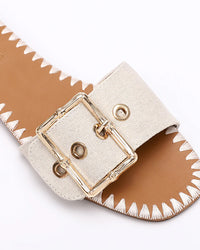 FAN-DJTF-021 Adjustable Buckle Linen Statement Slippers