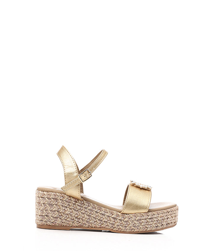 JAL-DJTF-014 Heeled Multi-Material Gold Sandal
