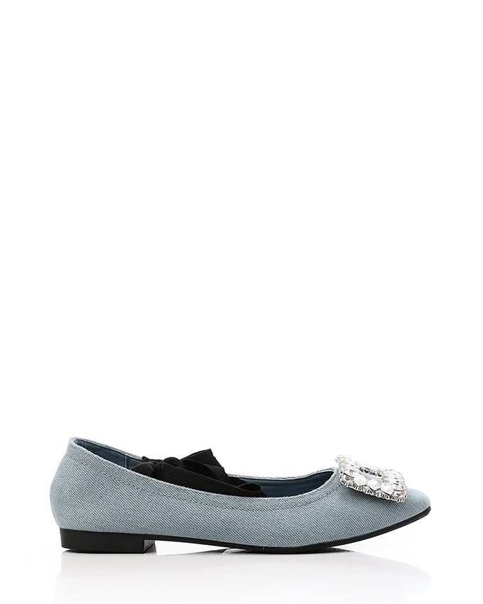 JAL-DJTF-057 Denim Lace Up Flat Ballerina