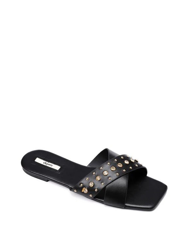 JSP-DJTF-001 Strassed Cross Toes Strap Flat Slippers