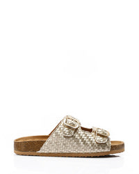 FAN-DJTV-019 Intrecciato Double Buckles Gold Slipper