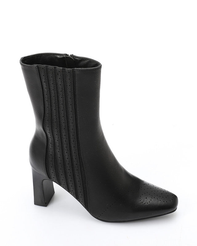 GPS-DVTX-004 Perforated Oval Toe Shape Heeled Mid Calf BootsBurgundy
