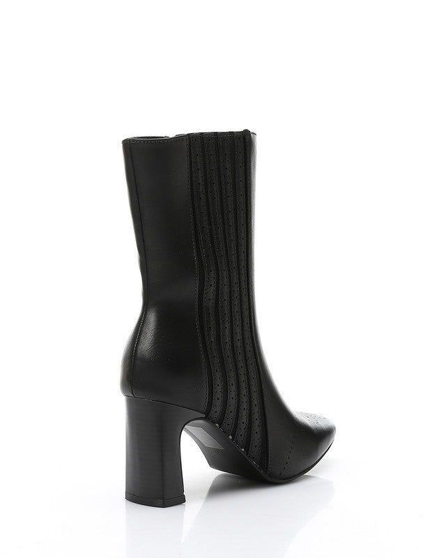GPS-DVTX-004 Perforated Oval Toe Shape Heeled Mid Calf BootsBurgundy