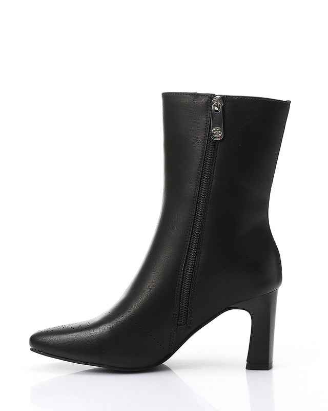 GPS-DVTX-004 Perforated Oval Toe Shape Heeled Mid Calf BootsBurgundy