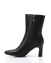 GPS-DVTX-004 Perforated Oval Toe Shape Heeled Mid Calf BootsBurgundy