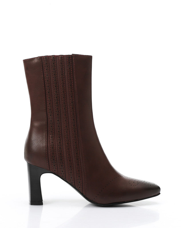 GPS-DVTX-004 Perforated Oval Toe Shape Heeled Mid Calf BootsBurgundy