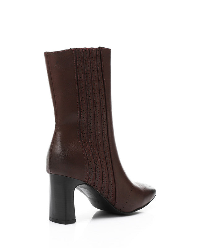 GPS-DVTX-004 Perforated Oval Toe Shape Heeled Mid Calf BootsBurgundy