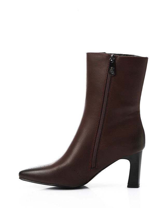 GPS-DVTX-004 Perforated Oval Toe Shape Heeled Mid Calf BootsBurgundy