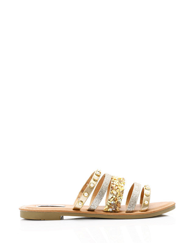 HOT-DJTV-002 Decorative Studs And Pearls Flat Slipper