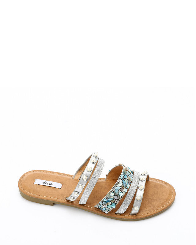 HOT-DJTV-002 Decorative Studs And Pearls Flat Slipper