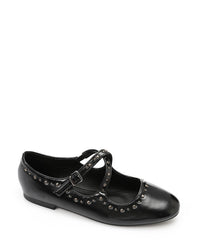HOT-DVTX-011 Silver Studded Leather Cross Mary Jane Ballerina