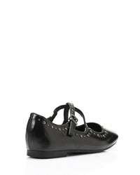 HOT-DVTX-011 Silver Studded Leather Cross Mary Jane Ballerina