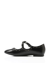 HOT-DVTX-011 Silver Studded Leather Cross Mary Jane Ballerina