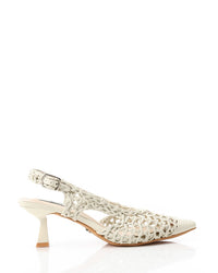 JAL-DJTX-018 Cream Woven Mesh Slingback Heels