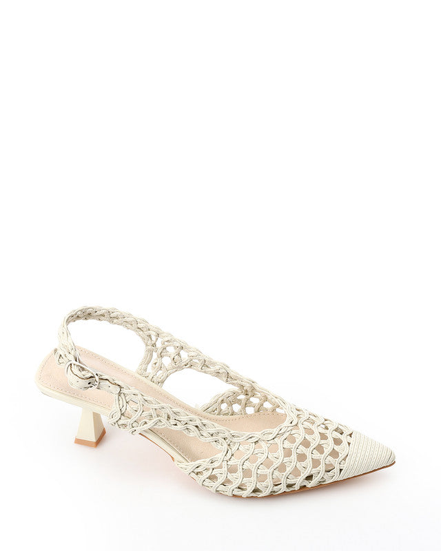 JAL-DJTX-018 Cream Woven Mesh Slingback Heels
