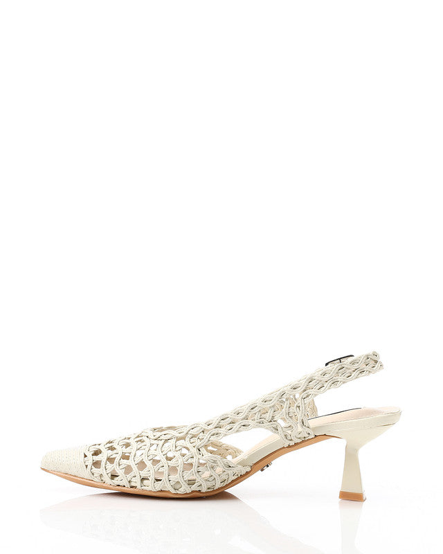JAL-DJTX-018 Cream Woven Mesh Slingback Heels