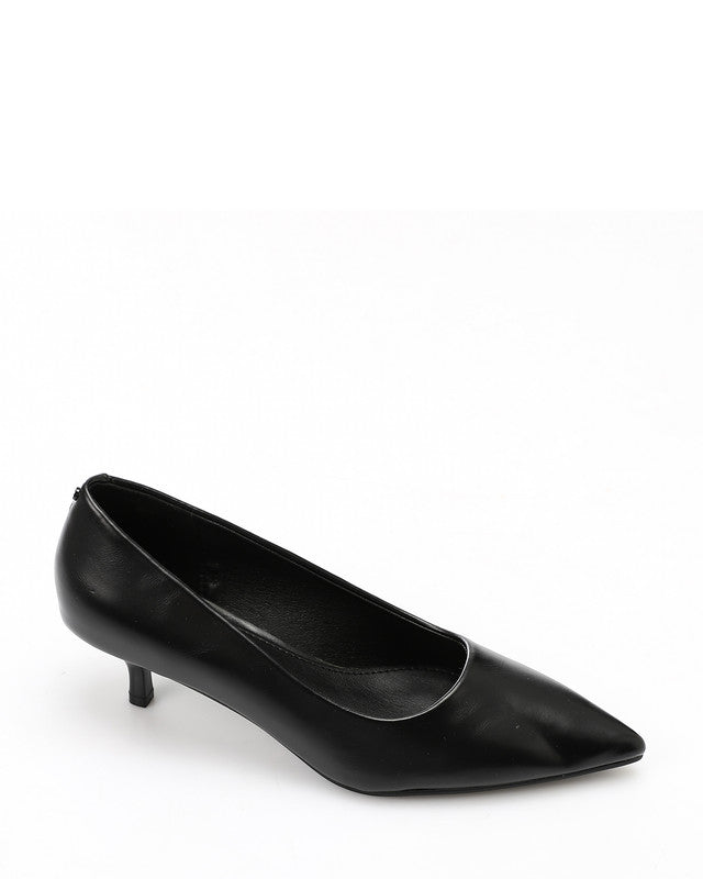 JAL-DVTX-019 Simple Plain Leather Brown Mid Heels