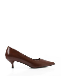JAL-DVTX-019 Simple Plain Leather Brown Mid Heels