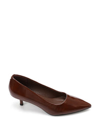JAL-DVTX-019 Simple Plain Leather Brown Mid Heels