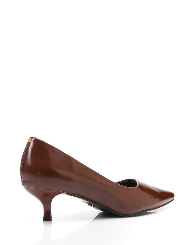 JAL-DVTX-019 Simple Plain Leather Brown Mid Heels
