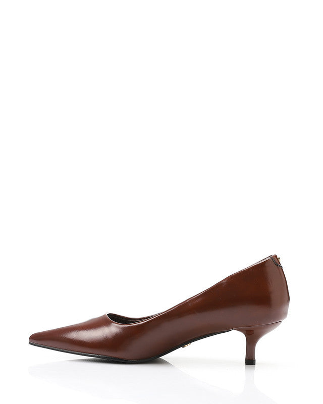 JAL-DVTX-019 Simple Plain Leather Brown Mid Heels