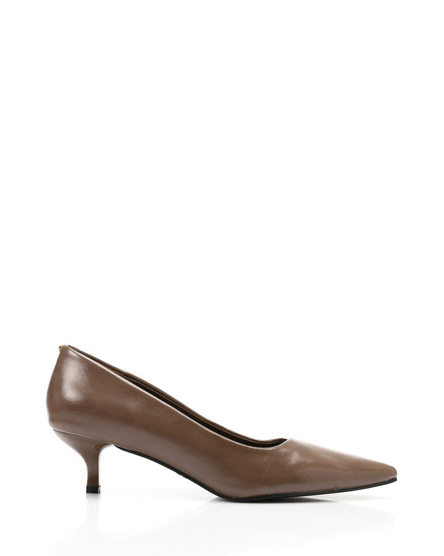 Brown leather heel on a white background