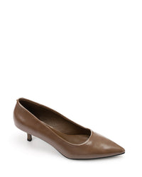 JAL-DVTX-019 Simple Plain Leather Brown Mid Heels