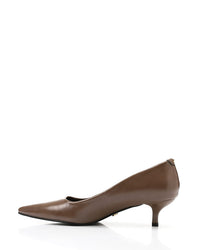 JAL-DVTX-019 Simple Plain Leather Brown Mid Heels