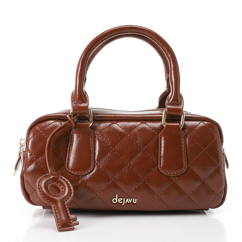 LID-DVTX-029  Quilted Bowler Shinny Handbag