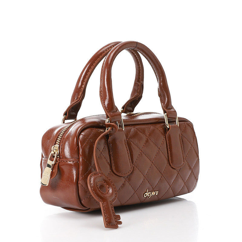 LID-DVTX-029  Quilted Bowler Shinny Handbag