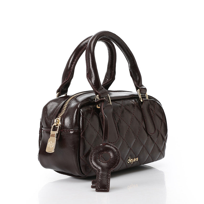LID-DVTX-029  Quilted Bowler Shinny Handbag