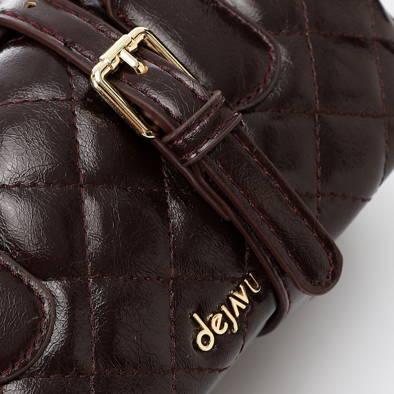 LID-DVTX-029  Quilted Bowler Shinny Handbag