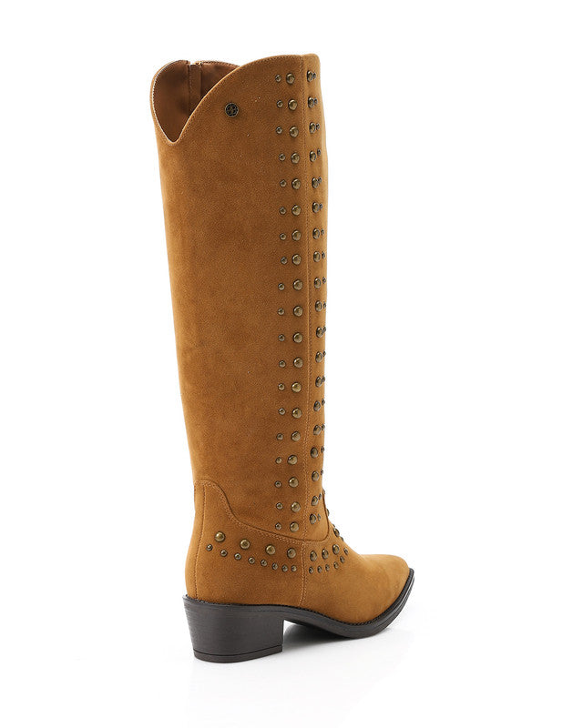 SUN-DVTX-002  Studded Suede Knee High Boot