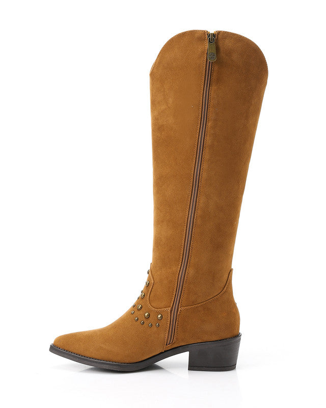 SUN-DVTX-002  Studded Suede Knee High Boot